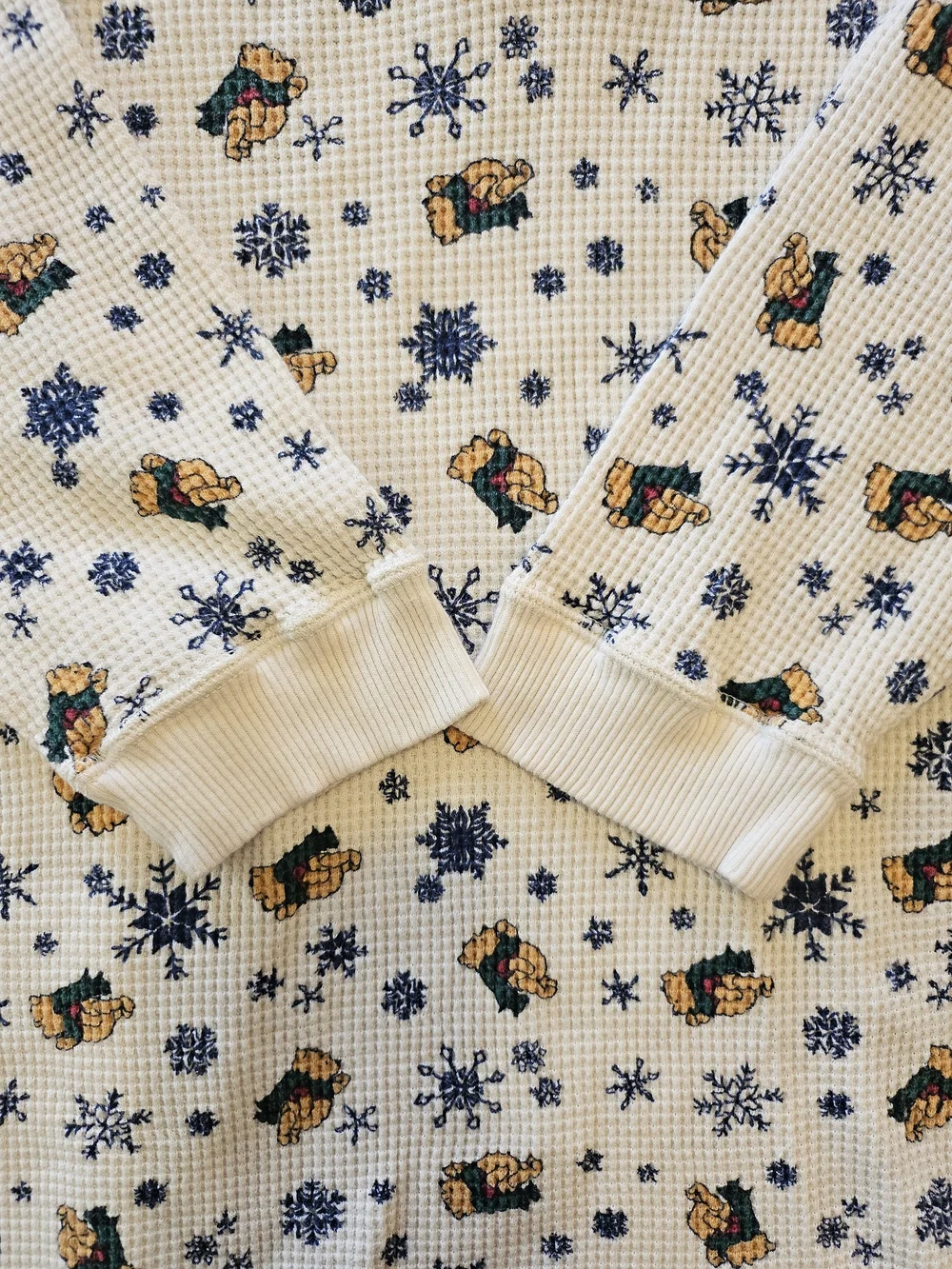 Disney Cream Thermal Pajama Set with Blue Snowflake & Brown Bear Print - Picture 4 of 9